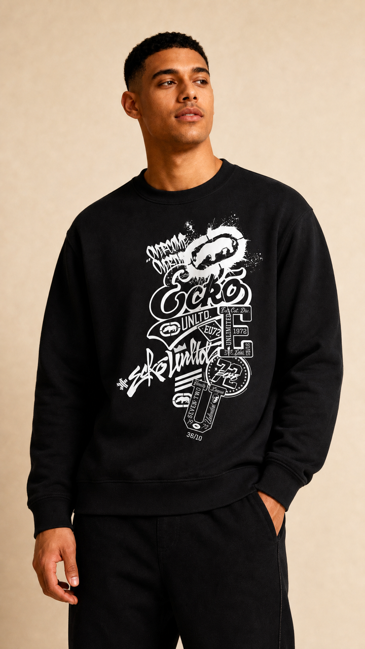 ECKO UNLTD LOGO'D UP SWEATSHIRT BLACK