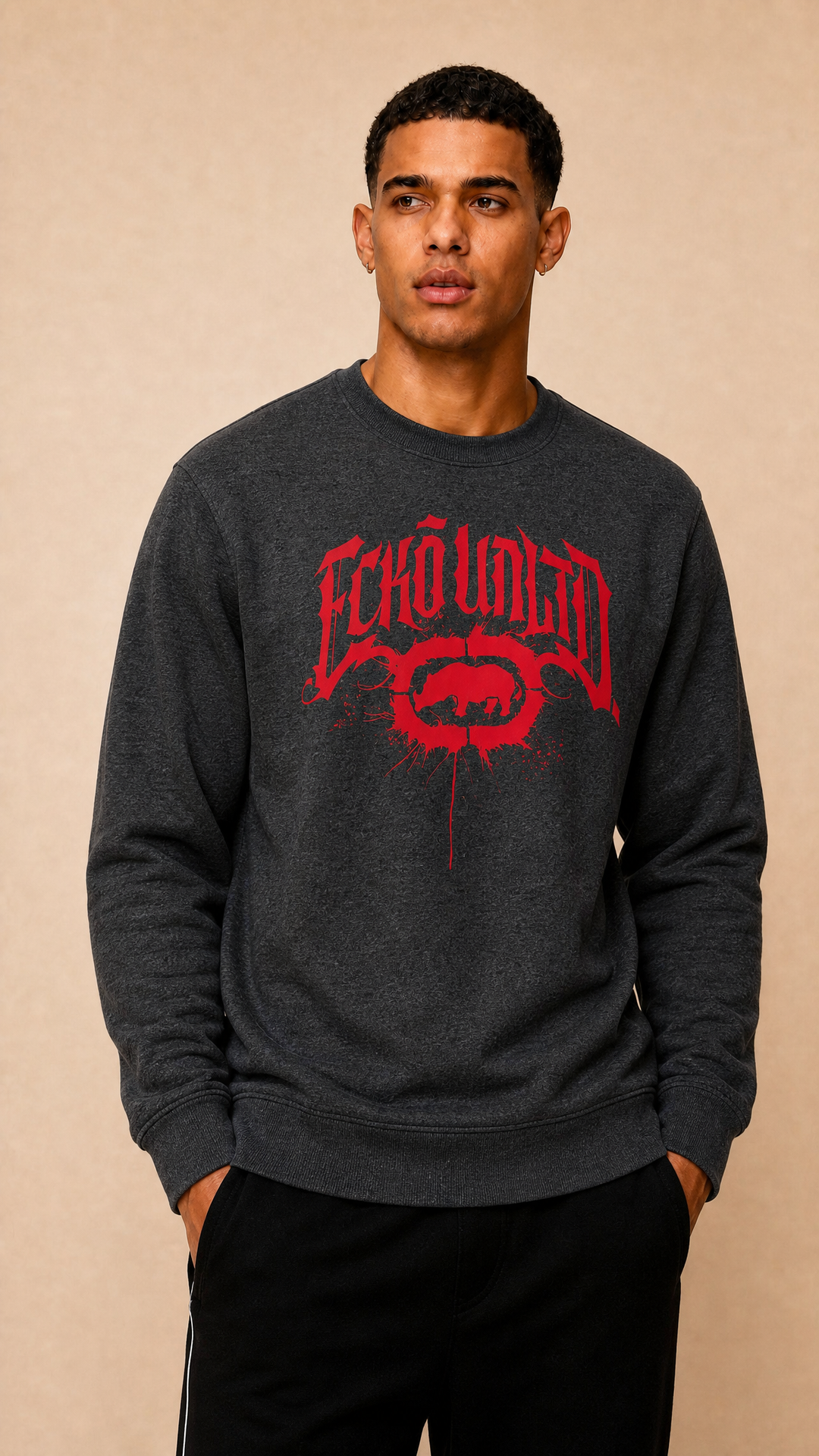 ECKO UNLTD GOTHIC GRAFFITI SWEATSHIRT DK HEATHER