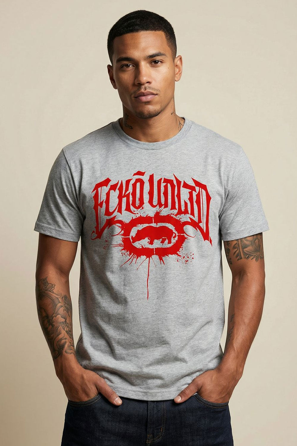 ECKO UNLTD GOTHIC GRAFFITI T-SHIRT SPORT GREY