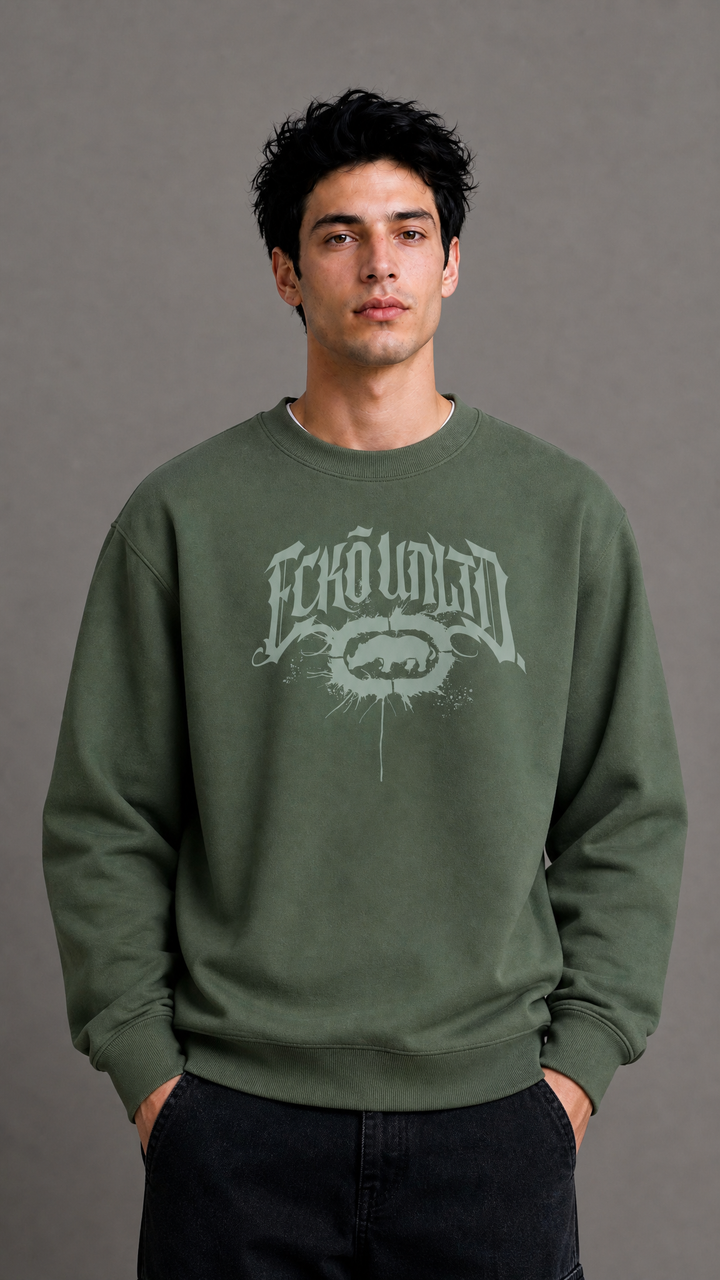 ECKO UNLTD GOTHIC GRAFFITI SWEATSHIRT MILITARY GREEN